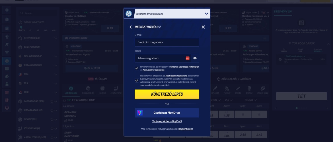 BetScore regisztráció